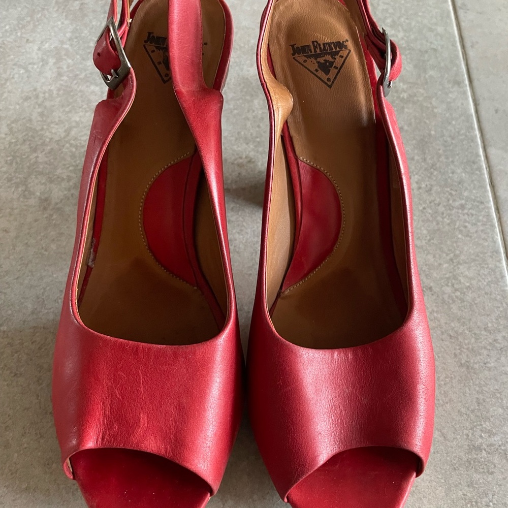 Fluevog Miracle Platforms Bunford slingback heels tan red 10.5 VGUC - Picture 4 of 8